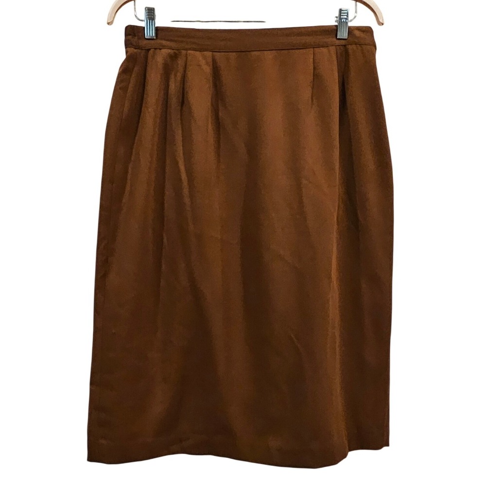CHAUS Brown Sateen Elastic Waist Midi Skirt With Slits Vintage 16 14 Retro Y2K